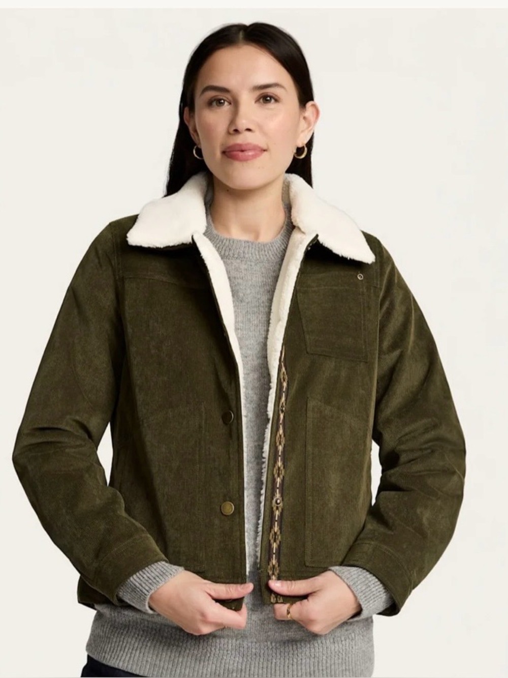 Pendleton Wind River Corduroy Trucker Jacket Women's S Olive Green Sherpa